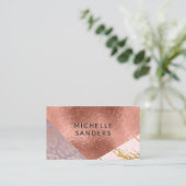 Kleurblok goud marmer damast roze goud folie visitekaartje (Staand voorkant)