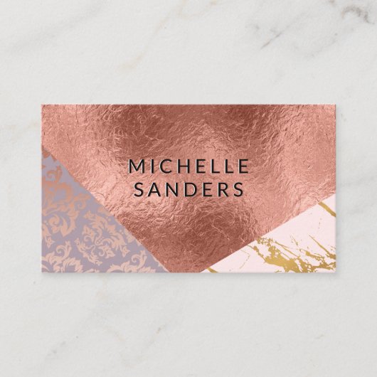Kleurblok goud marmer damast roze goud folie visitekaartje (Voorkant)