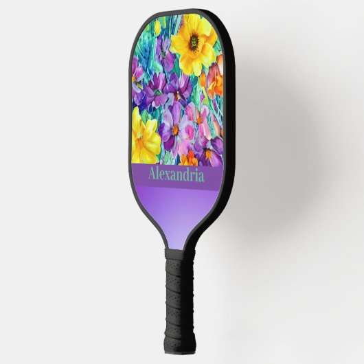 Kleurblok horizontaal elegant bloemmotief met naam pickleball paddle (Links)