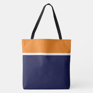 Kleurblok in oranje, wit en marineblauw met modern tote bag