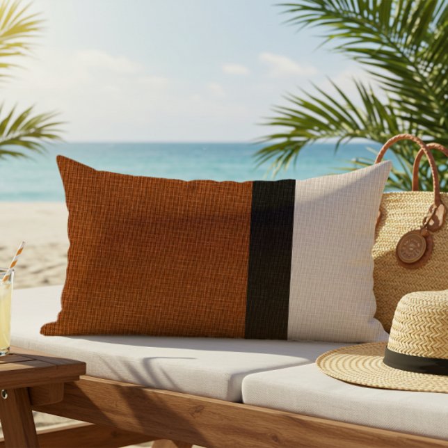 Kleurblok Linen look Russet Black Beige Outdoor Buitenkussen (Creator heeft geüpload)