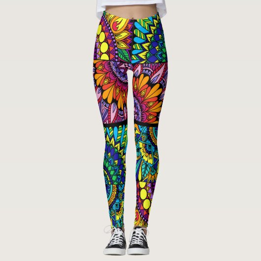 Kleurblok Mandala Leggings (Voorkant)