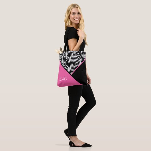 Kleurblok met Zebra Print Tote Bag (Op model)