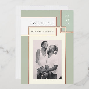Kleurblok Mid Century Modern Save The Date Folie Uitnodiging