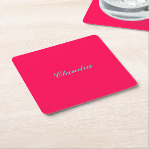 Kleurblok monogram op hete fuchsia roze kartonnen onderzetters