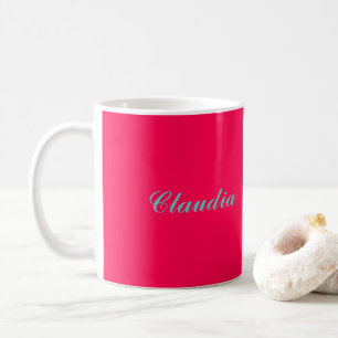 Kleurblok monogram op hete fuchsia roze koffiemok