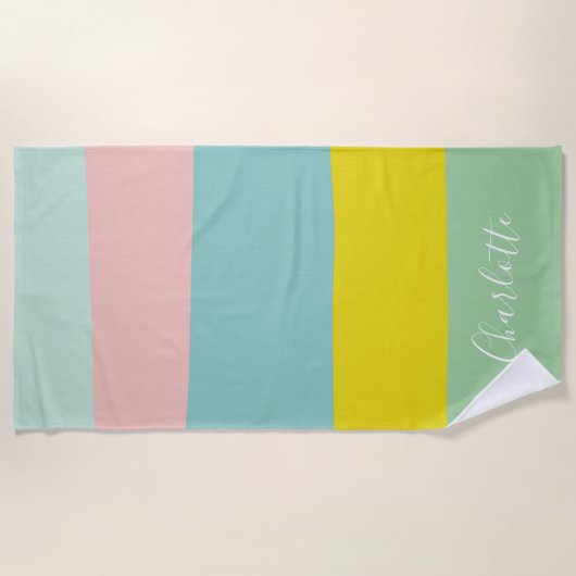 Kleurblok Pastel Persoonlijke Zomer Streep Strandlaken (Voorkant)