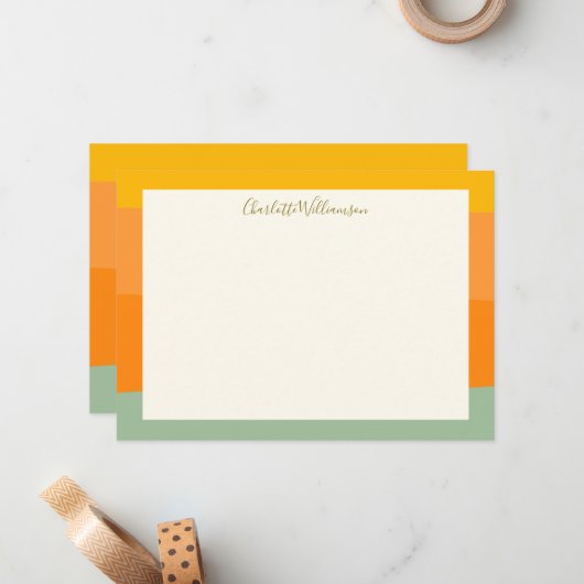 Kleurblok Rand Script Naam gepersonaliseerd plat Notitiekaartje (Voorkant / Achterkant in situ)