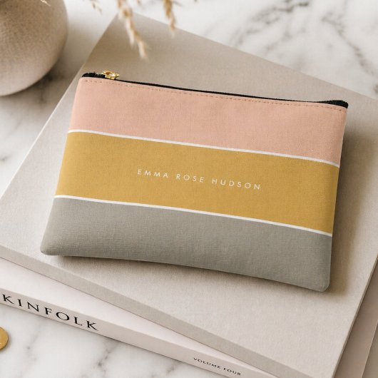 Kleurblok Roze Goud Grijs Streep Monogram Etui