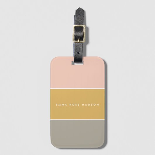 Kleurblok Roze Goud Grijze Stripe Monogram Bagagelabel (Voorkant (verticaal))