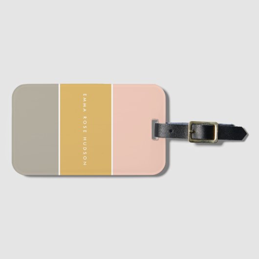 Kleurblok Roze Goud Grijze Stripe Monogram Bagagelabel (Voorkant (horizontaal))