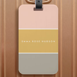 Kleurblok Roze Goud Grijze Stripe Monogram Bagagelabel