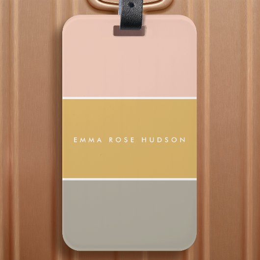 Kleurblok Roze Goud Grijze Stripe Monogram Bagagelabel