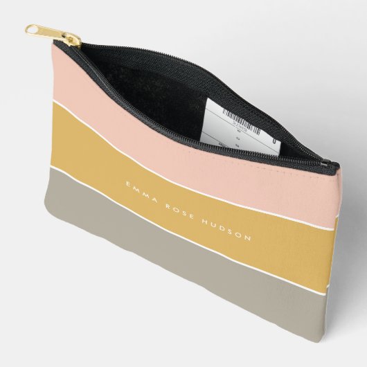 Kleurblok Roze Goud Grijze Stripe Monogram Etui (Open)