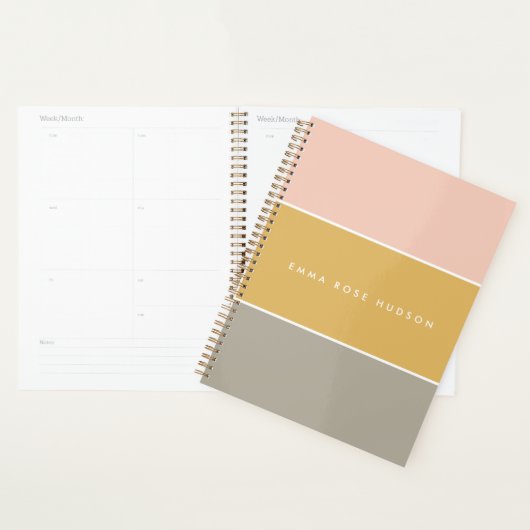 Kleurblok Roze Goud Grijze Stripe Monogram Planner (Display)