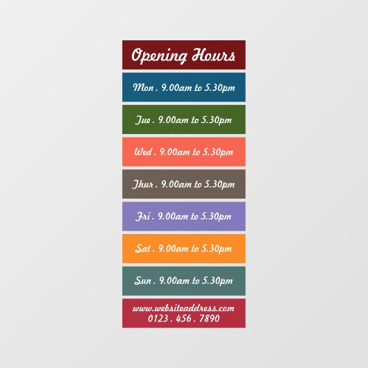 Kleurblok stijl openingsuren raamsticker (Vel)