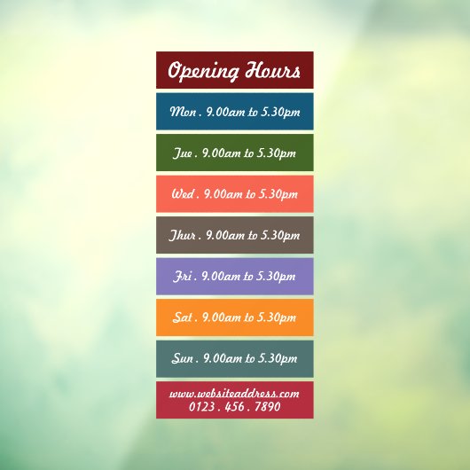 Kleurblok stijl openingsuren raamsticker (Vel 3)