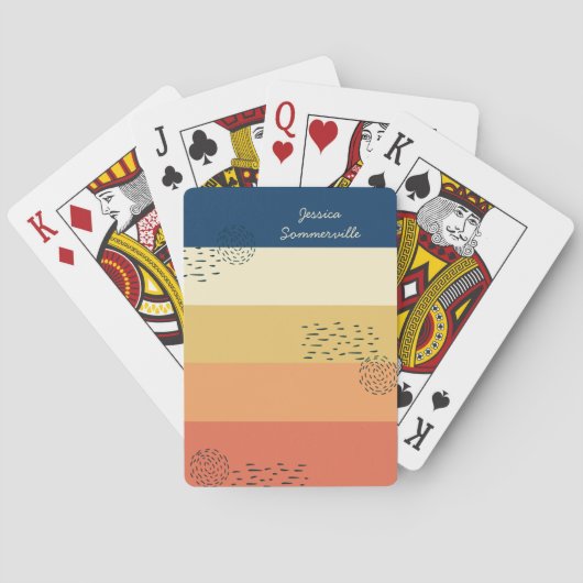 Kleurblok Stripe Blue Oranje Abstract Stoodle Pokerkaarten (Achterkant)