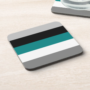 Kleurblok Teal Blauw Grijs Zwart Bier Onderzetter