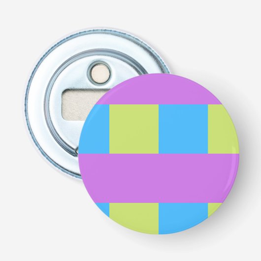Kleurblokken Groen Paars Blauw Button Flesopener (Voorkant)