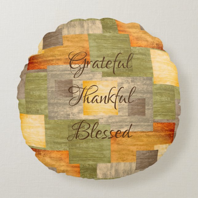 Kleurblokken herfst rond kussen (Voorkant)