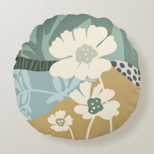 Kleurblokken Kosmos Bloemen Silhouetten Modern Rond Kussen