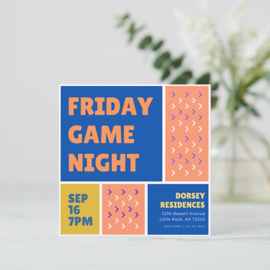 Kleurblokkering game nachtelijke uitnodiging (Staand voorkant)