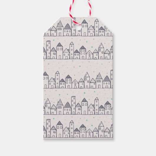 Kleurboek kerstdorp in de sneeuw cadeaulabel (Voorkant)