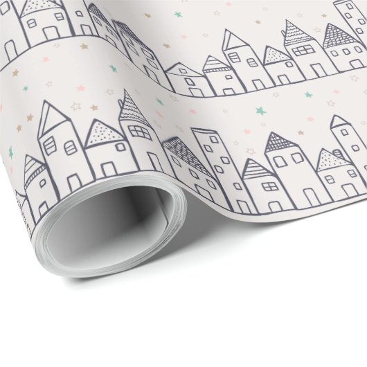 Kleurboek kerstdorp in de sneeuw cadeaupapier (Rol Hoek)