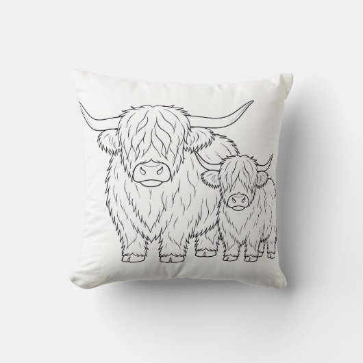 Kleurboek Kussen met Schotse Hooglanders (Voorkant)