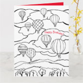 Kleurboek Verjaardag Kaart Hete Luchtballonnen (Gele Bloem)
