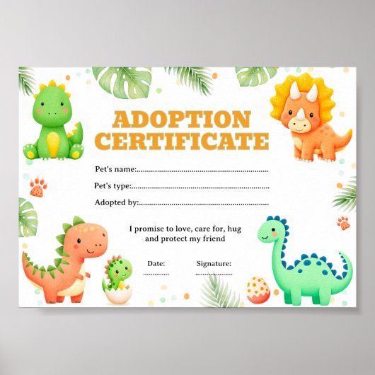 Kleurcertificaat voor het adopteren van een huisdi poster (Voorkant)