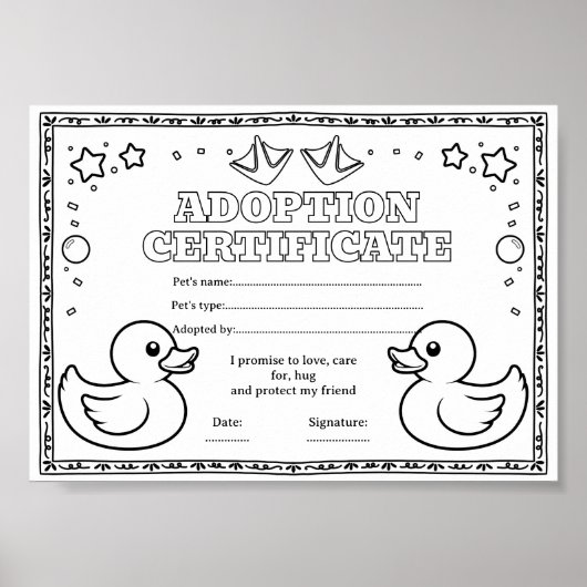 Kleurcertificaat voor het adopteren van een huisdi poster (Voorkant)