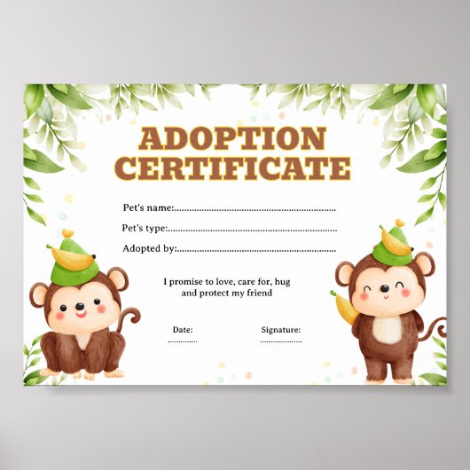 Kleurcertificaat voor het adopteren van een huisdi poster (Voorkant)