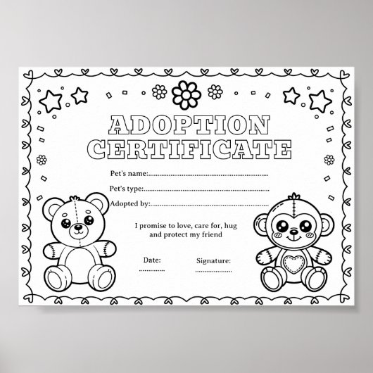 Kleurcertificaat voor het adopteren van een huisdi poster (Voorkant)