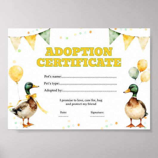 Kleurcertificaat voor het adopteren van een wilde poster (Voorkant)