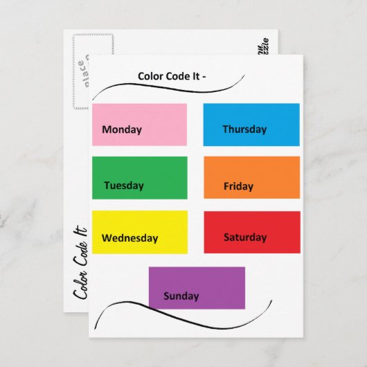Kleurcode het Visuele Herkenningstekens Dagen van  Briefkaart (Voorkant / Achterkant)