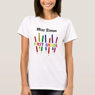 Kleurde Pencils 1e graad leraar vrouw T-shirt