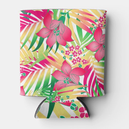 Kleurde tropische bloemen blikjeskoeler (Voorkant)