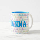 Kleurdriehoeken voor pasta's met blauwe aangepaste tweekleurige koffiemok (Voorkant rechts)