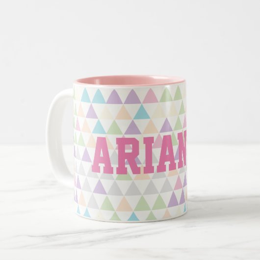 Kleurdriehoeken voor pasta's met roze aangepaste n tweekleurige koffiemok (Voorkant links)