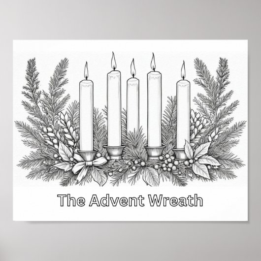 Kleuren Afbeelding Kleur in Advent Krans & Kaarsen Poster (Voorkant)