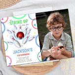 Kleuren Bowling Verjaardag Uitnodigingen met Foto<br><div class="desc">Vier de verjaardag van uw kind met deze levendige kleuren Bowling verjaardagsuitnodigingen! Met een kleurrijk en dynamisch bowlingontwerp kunt u met deze aanpasbare uitnodigingen een persoonlijke foto toevoegen voor een unieke touch. Perfect voor een verjaardagsfeestje met een bowlingthema, deze uitnodigingen zullen een energieke en levendige sfeer brengen in het feest...</div>