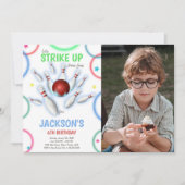 Kleuren Bowling Verjaardag Uitnodigingen met Foto (Voorkant)