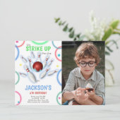 Kleuren Bowling Verjaardag Uitnodigingen met Foto (Staand voorkant)