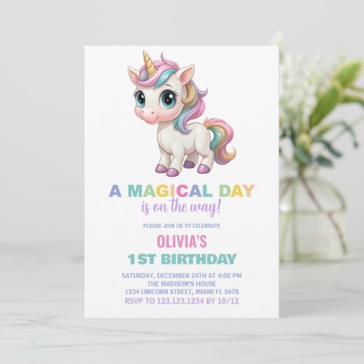 Kleuren Eenhoorn Verjaardag Uitnodigingen (Staand voorkant)
