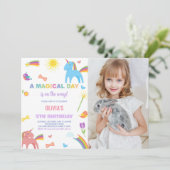 Kleuren Eenhoorn Verjaardag Uitnodigingen foto (Staand voorkant)