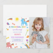 Kleuren Eenhoorn Verjaardag Uitnodigingen foto (Voorkant / Achterkant)