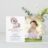 Kleuren Eenhoorn Verjaardag Uitnodigingen met foto (Staand voorkant)