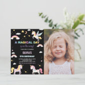 Kleuren Eenhoorns Verjaardag Uitnodigingen met fot (Staand voorkant)